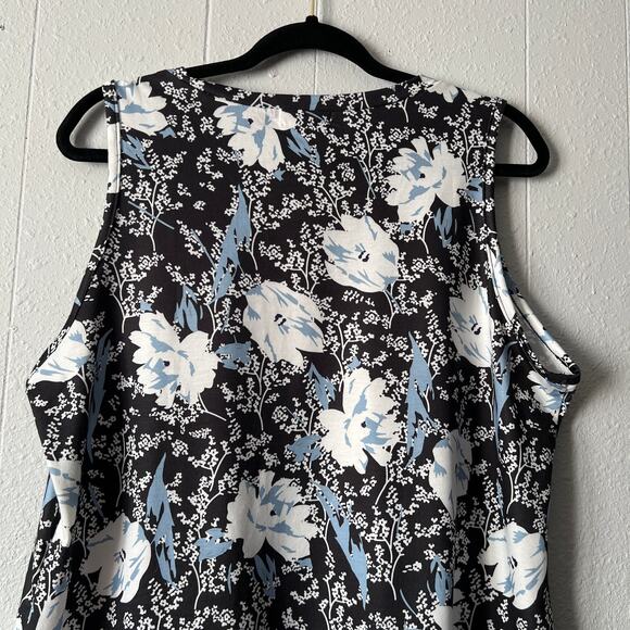 Fantaslook Top Women Large Dark Floral Stretch Minimalist Career Workwear Casual - Picture 6 of 12